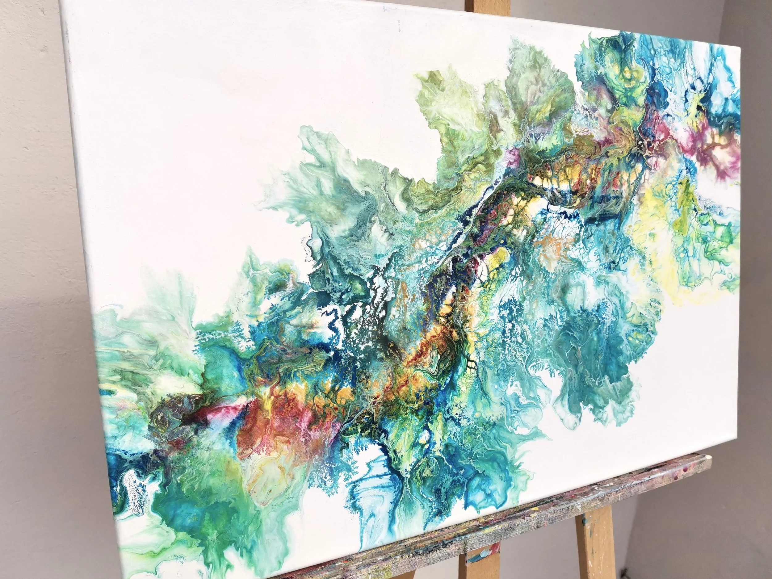 Rainbow Dragon – Original colorful abstract painting with gold accents, .jpg