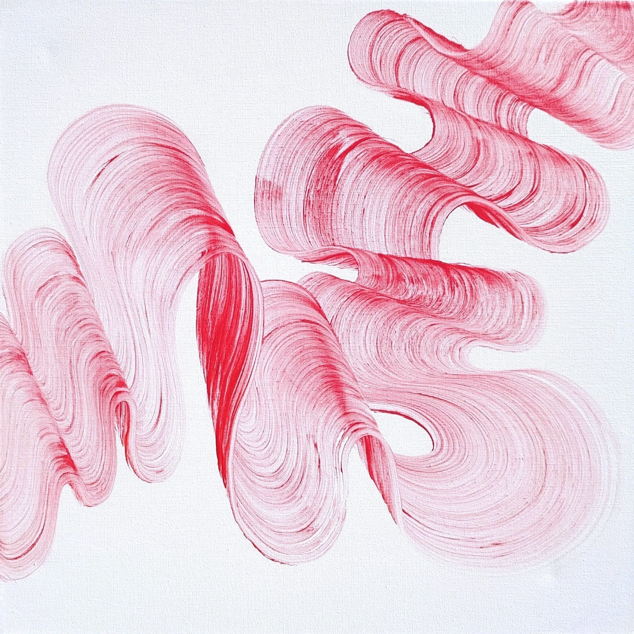 Hand-painted red wave abstract painting on canvas, minimalist contemporary original art Waves of Love by Kasia Ślusarczyk