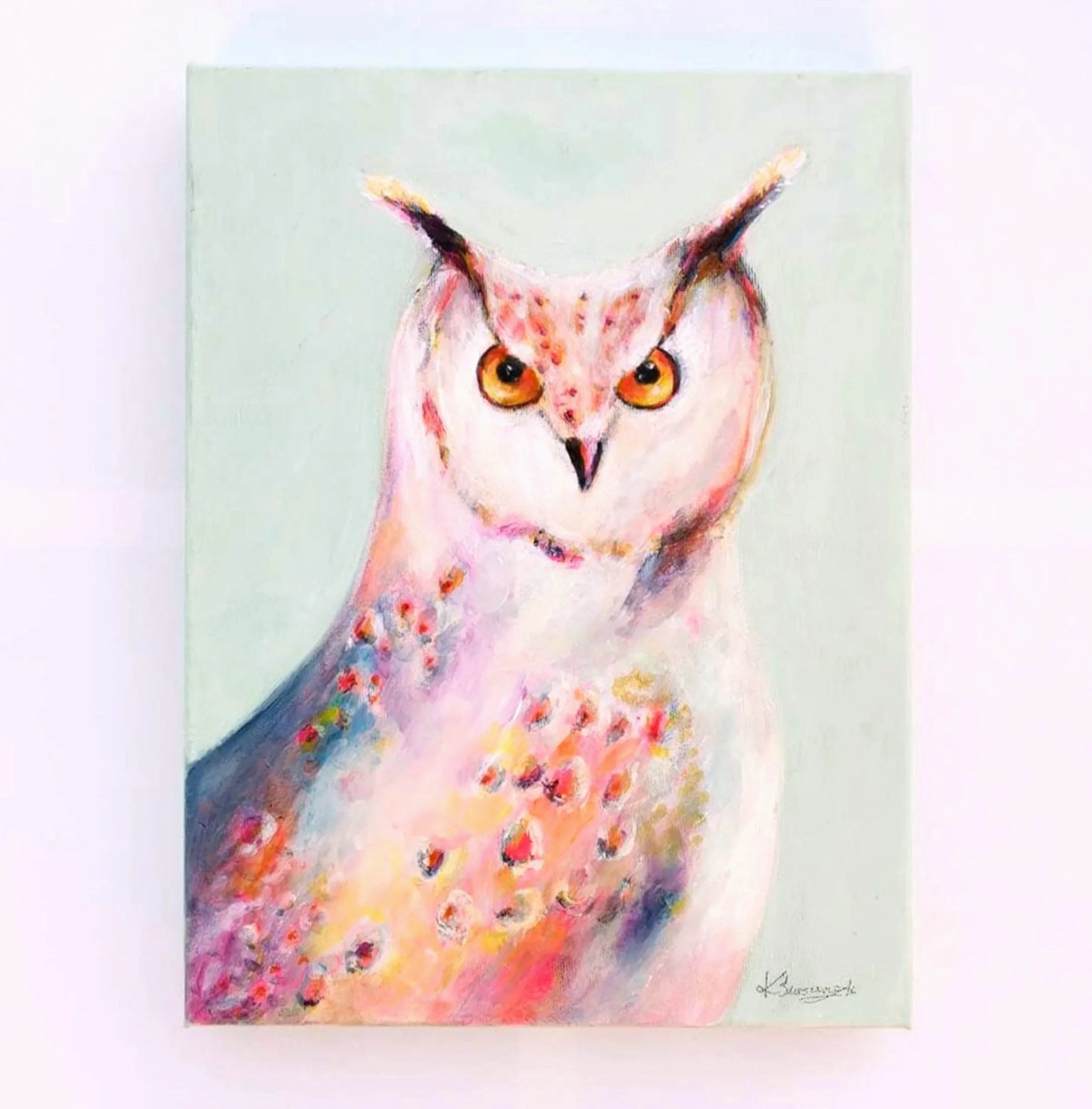 Original colorful owl painting Michael - Owl by Kasia Ślusarczyk