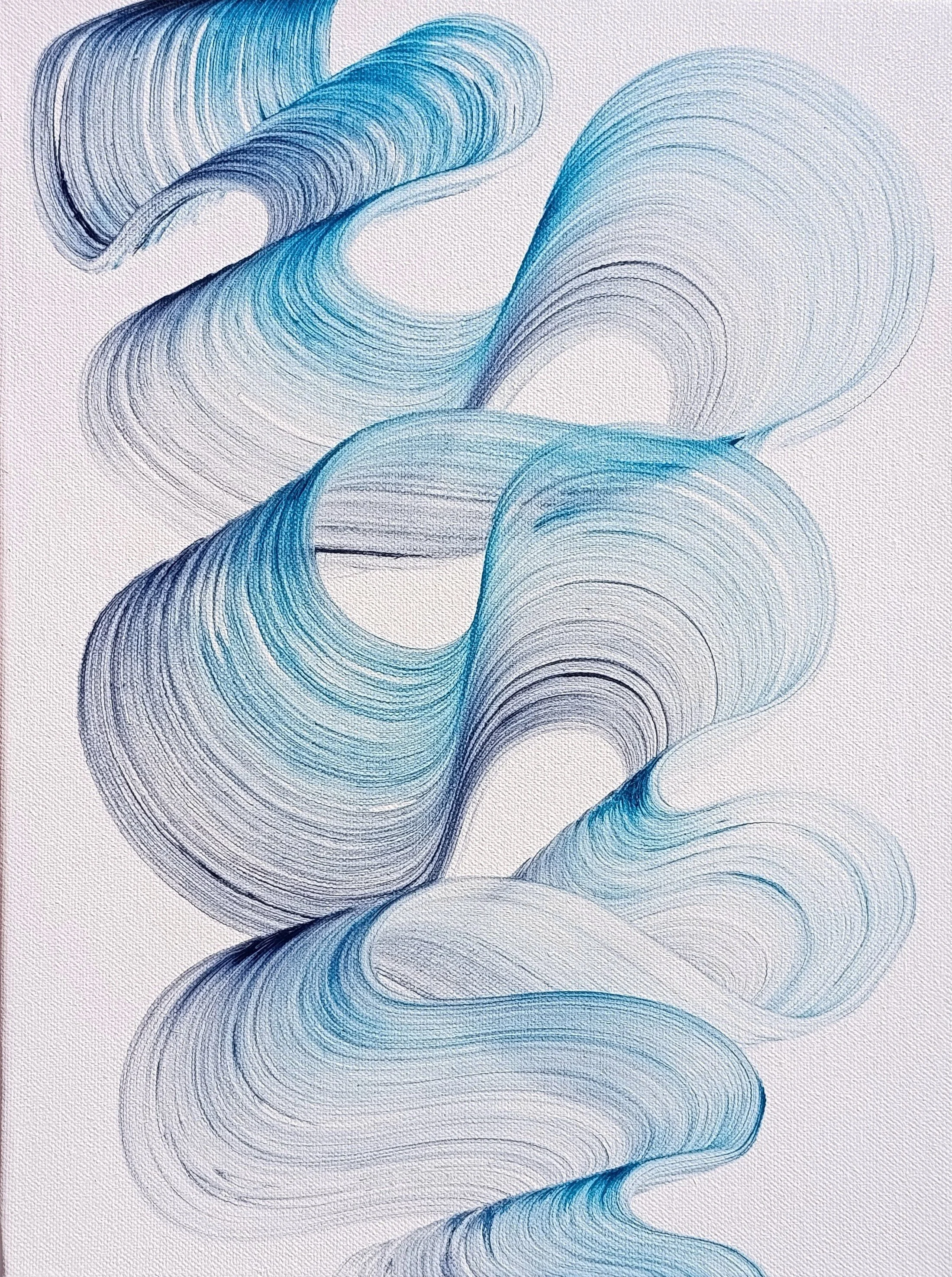 Hand-painted blue  wave abstract painting on canvas, Waves of Love No. 4 by Kasia Ślusarcz