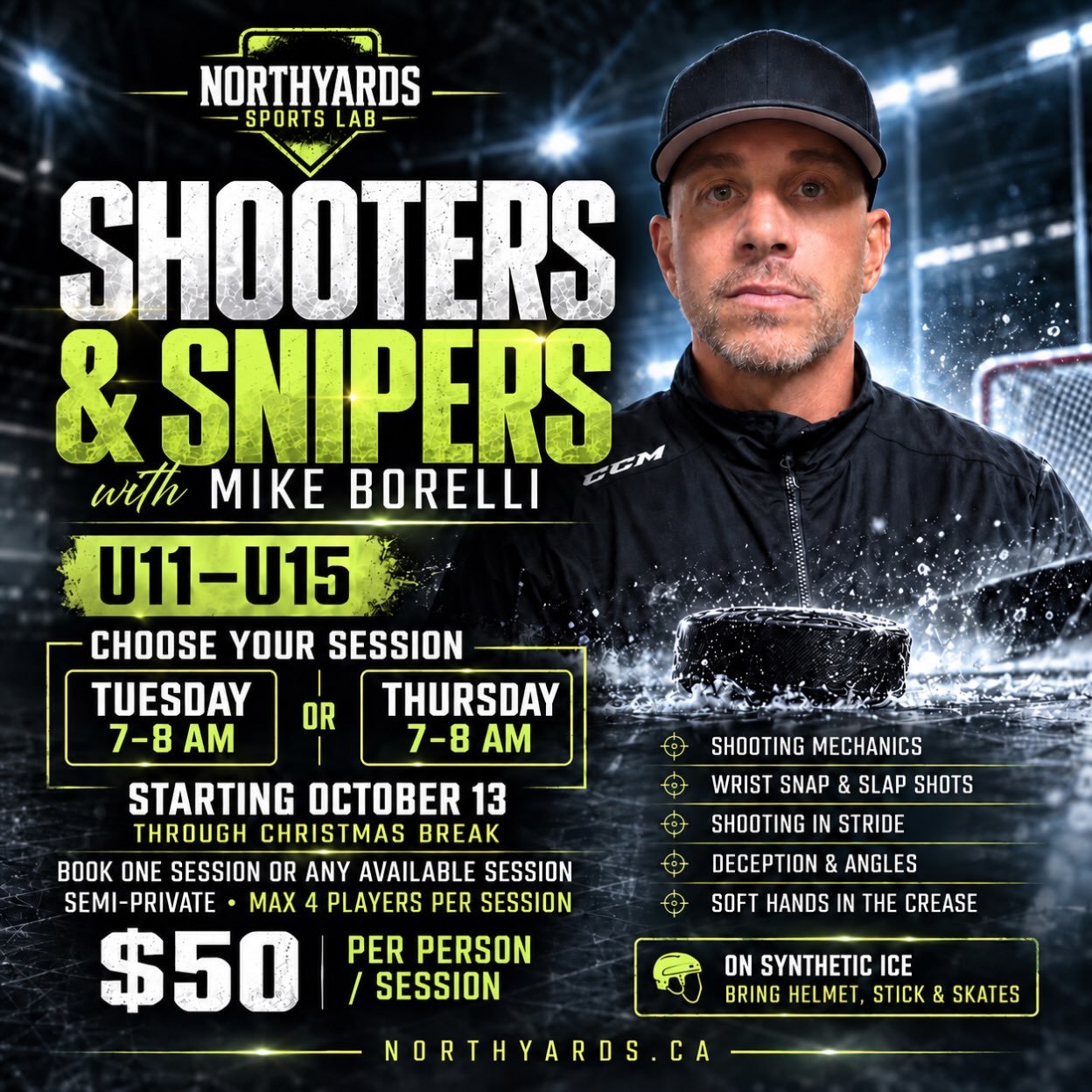 We&rsquo;re excited to welcome Mike Borelli to Northyards as an instructor for Shooters &amp; Snipers! 🏒

Mike is the owner of Shift Hockey Academy and brings over 25 years of coaching experience at all levels. In these semi-private sessions, player