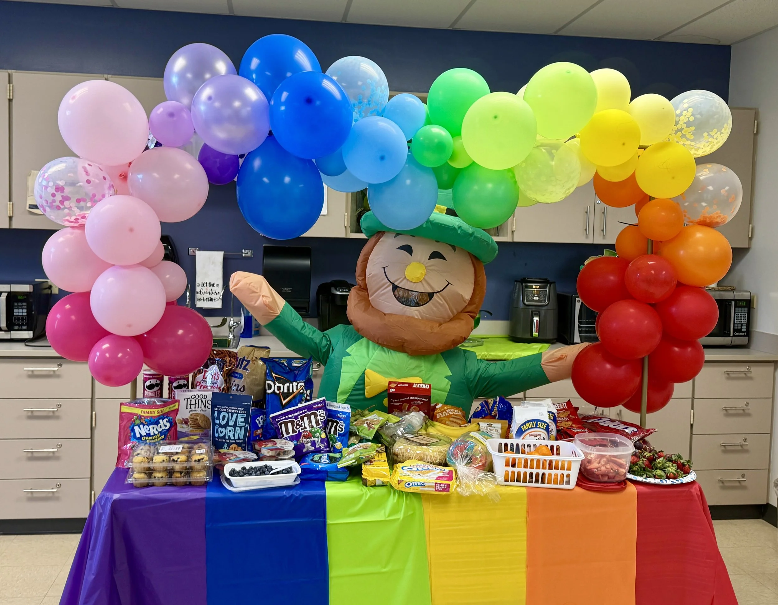 A Colorful Surprise: Bright decorations, fun treats, and unexpected surprises. Sometimes changing the atmosphere is enough to make people smile.