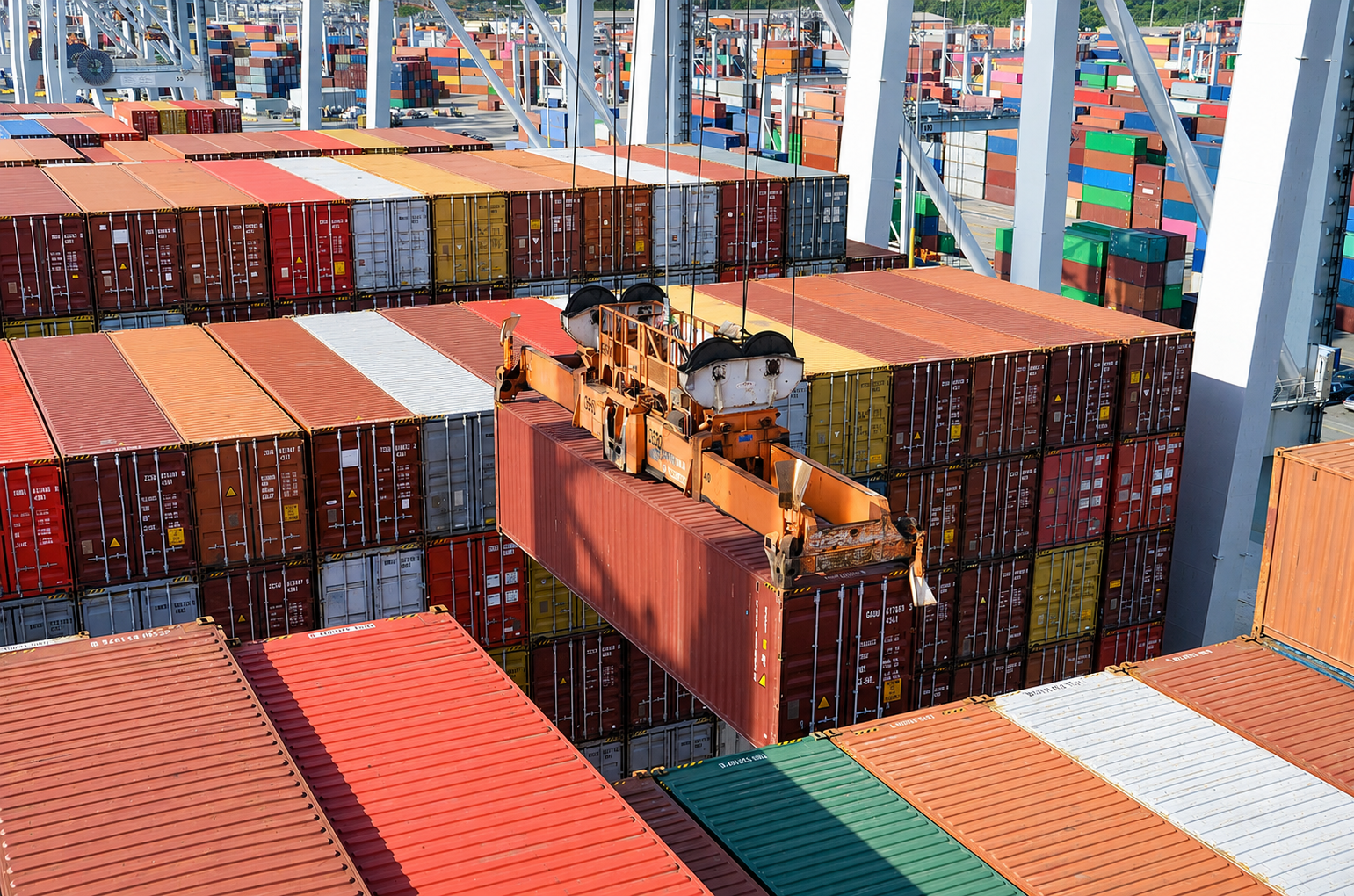 Containers being loaded and off-loaded a ship at the Port of Savannah