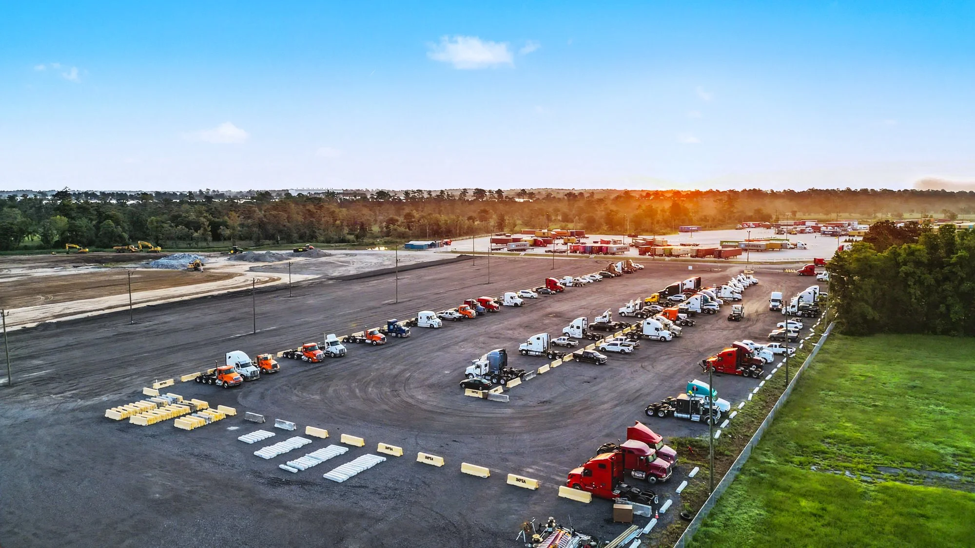 Overview aerial of truck parking at Savannah Global Logistics Park