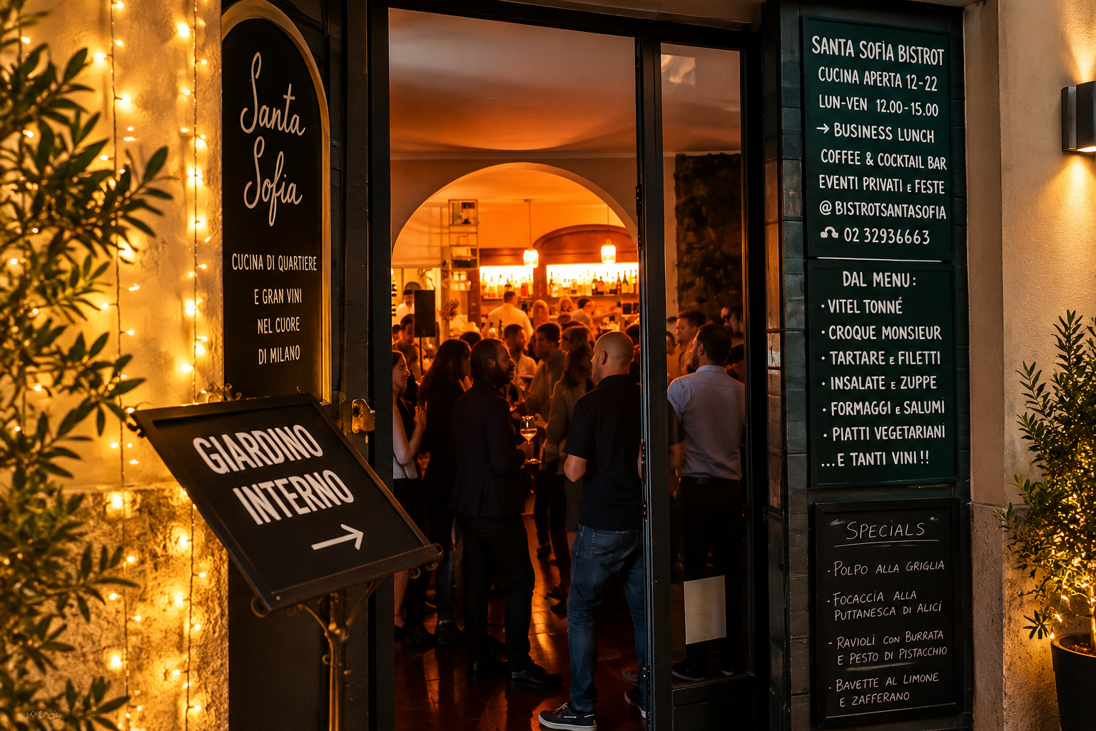 Ingresso di Santa Sofia Bistrot durante un evento privato a Milano