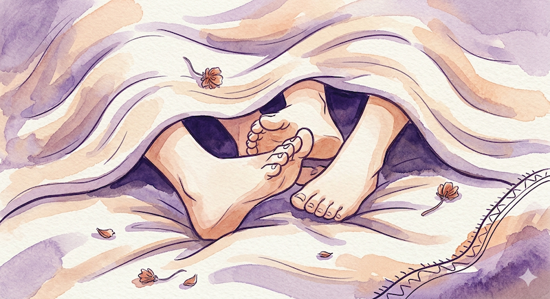 Dessin illustrant deux personnes se tenant la main sous une couverture, entourées de fleurs.