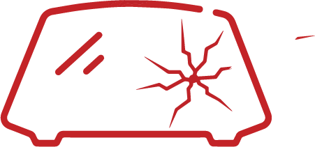 A broken windshield with a large crack and spiderweb pattern.