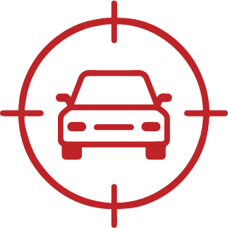 Red outline of a car inside a target or crosshair symbol.