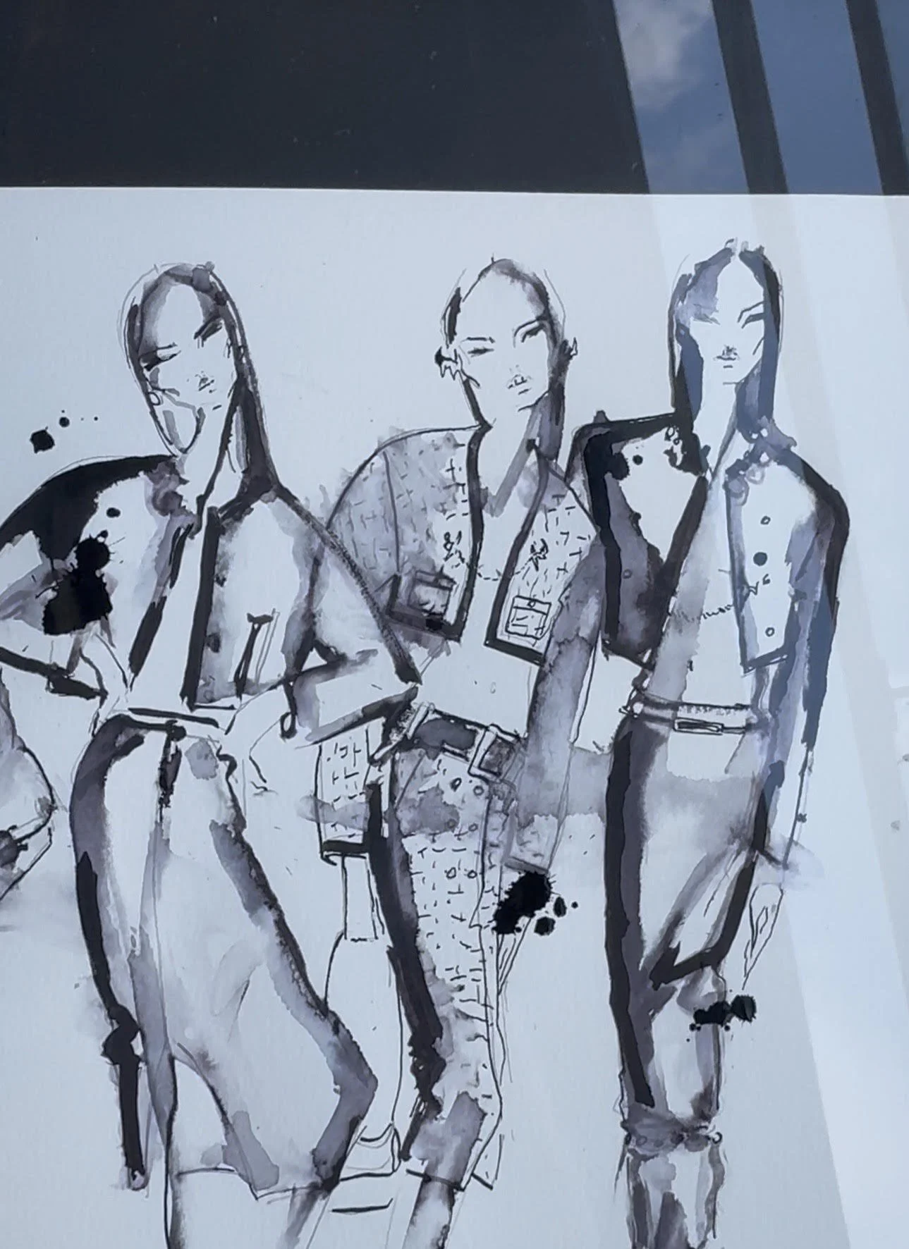 Black and white fashion sketches on paper, live drawing event London
