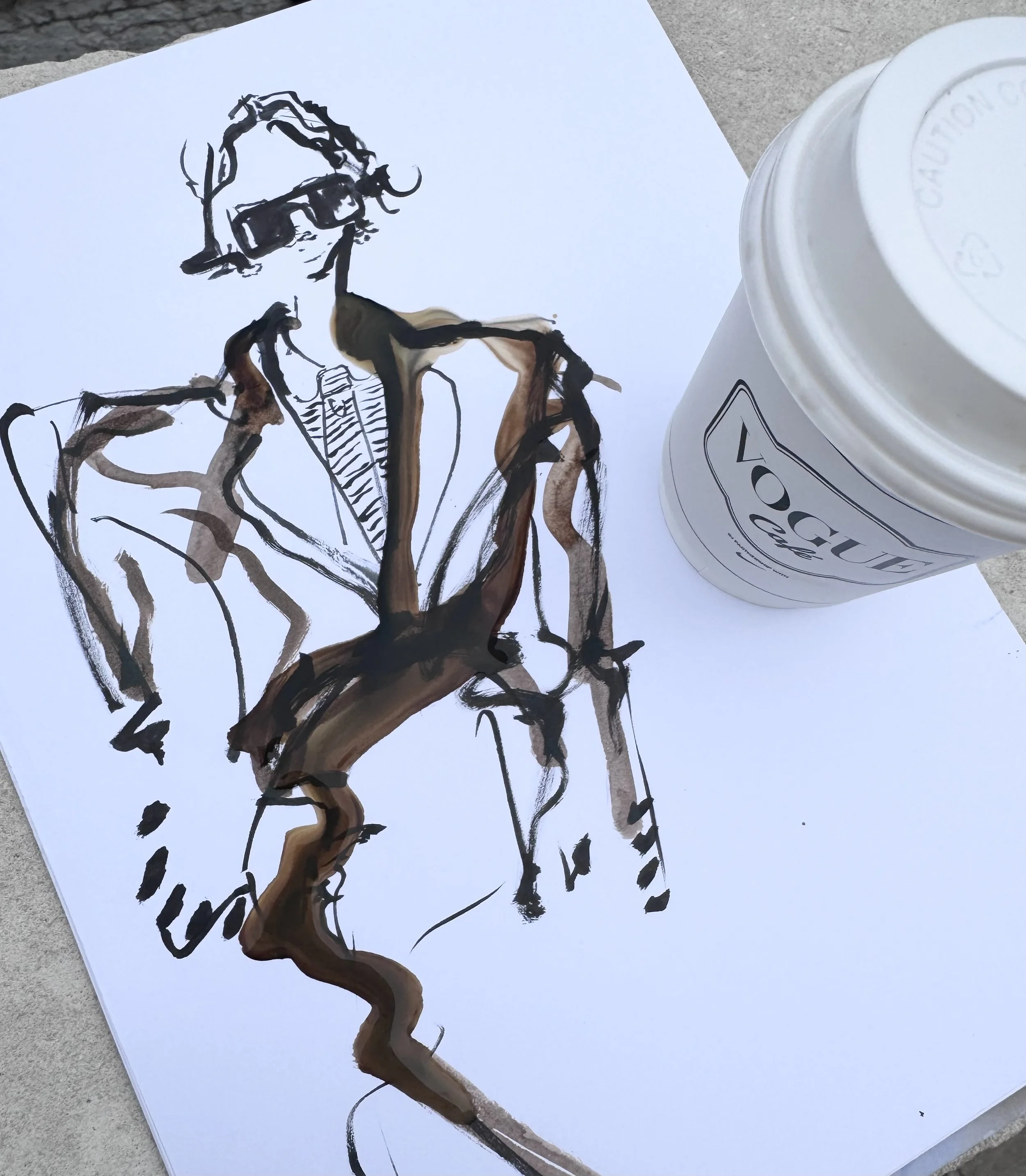 A watercolor and ink illustration Vogue London live sketching event