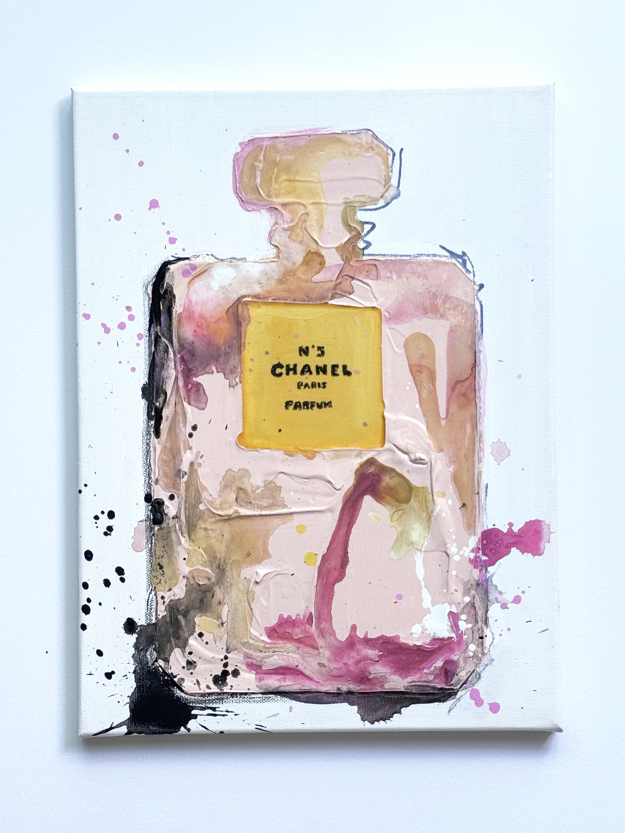 PINK COCO No. 5 Inspired Perfume bottle painting on canvas