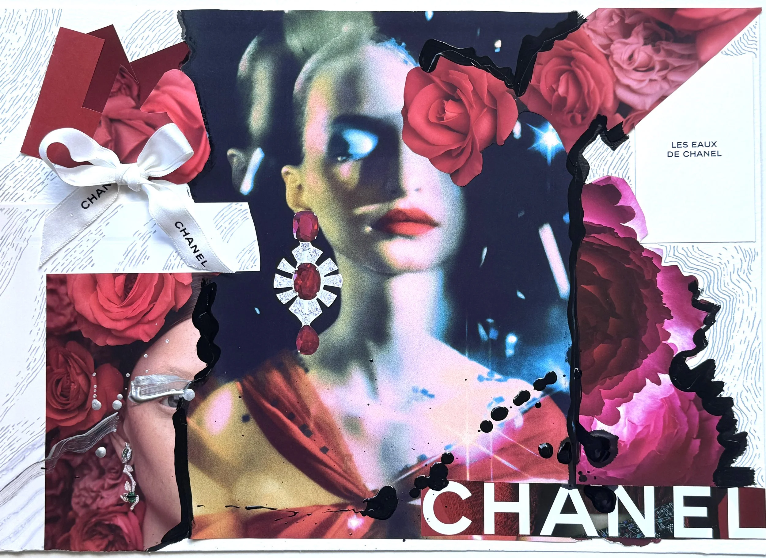 Collage of a woman's face with makeup, London Fashion Illustrator specialising in live beauty event illustration, fashion illustration and creative illustration for brands, events and luxury lifestyle brands in Central London
