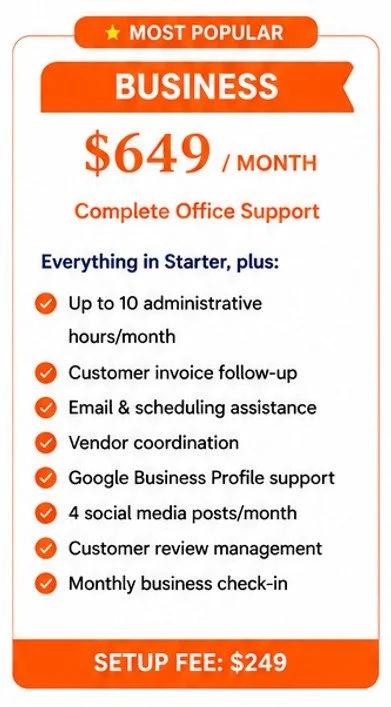 Complete Office Support $649/monthly (Plus One-time Set up Fee of $249)