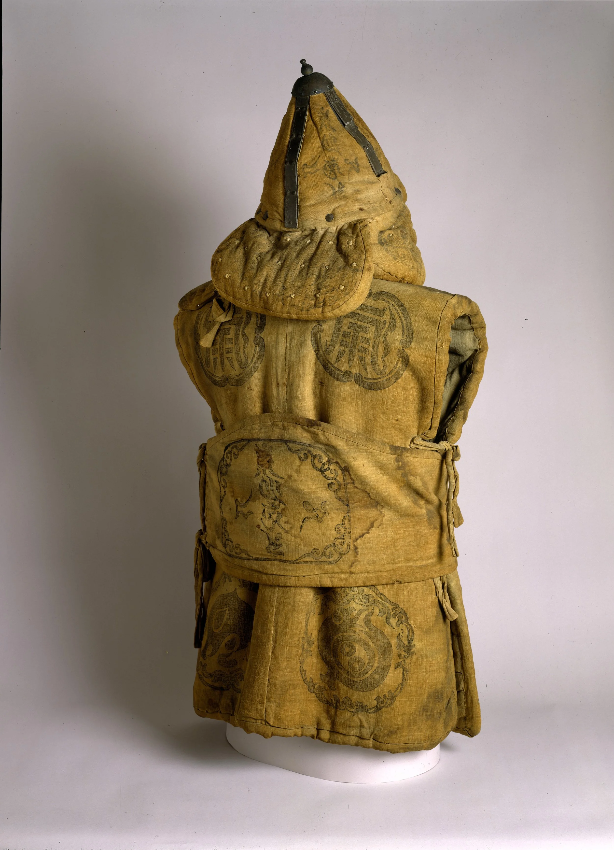 Fabric Armor and Helmet with Buddhist and Taoist symbols. Back View.