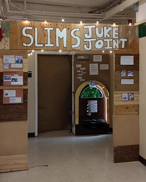 Slims Juke Joint. Winner of Black History Month Door Decorating Contest. With working Juke Box!