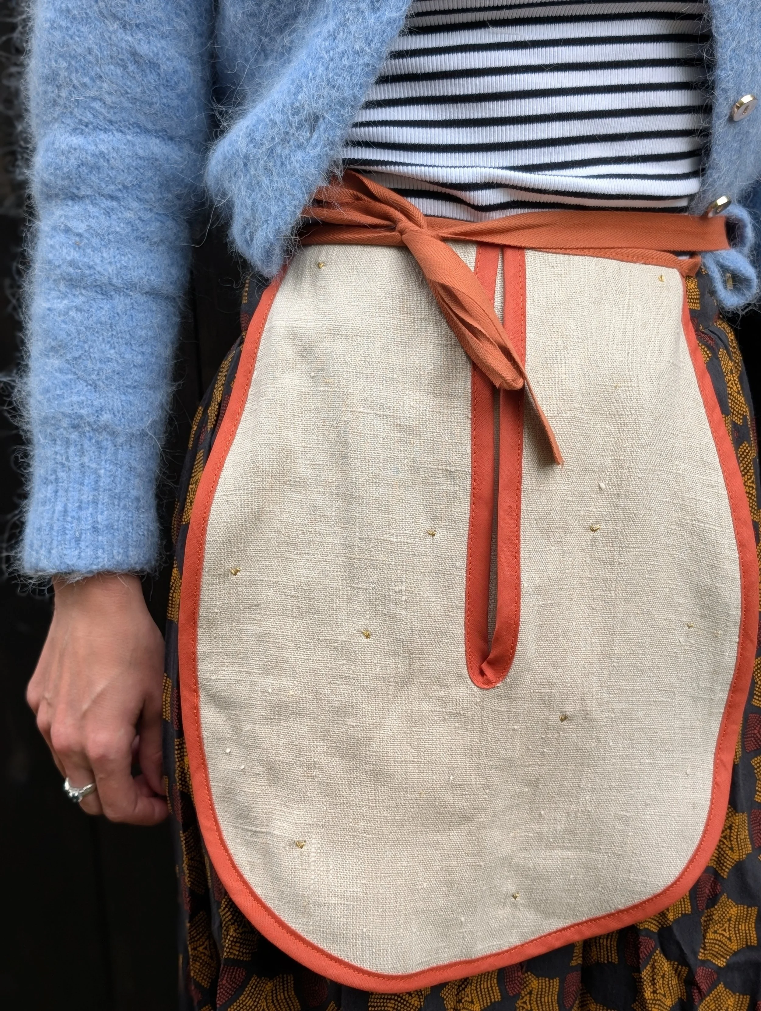Embroidered Tie On Pocket- Rust & Gold