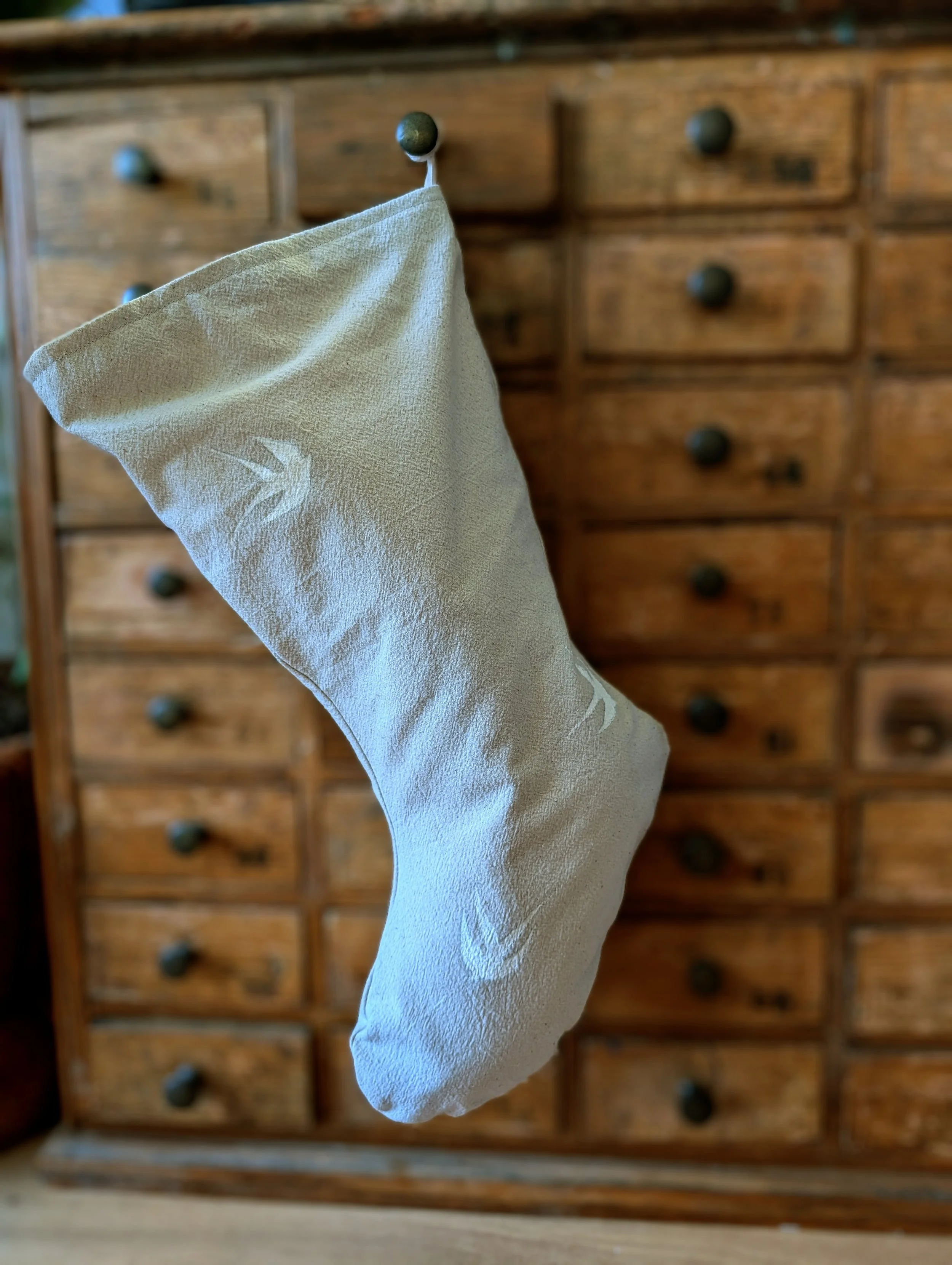 Plant-Dyed Hand-Painted Christmas Stocking- Birds