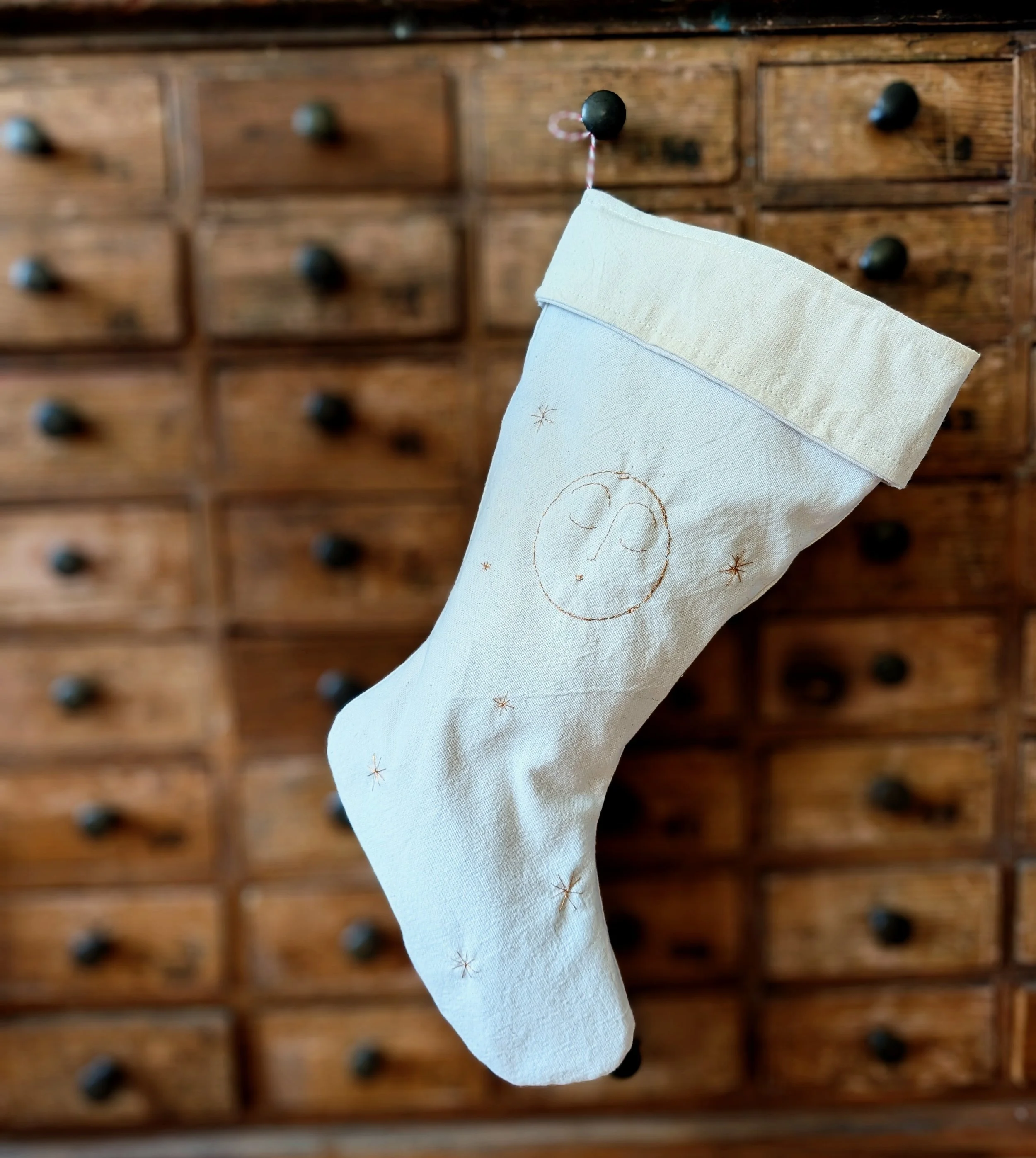 Embroidered Moon Christmas Stocking