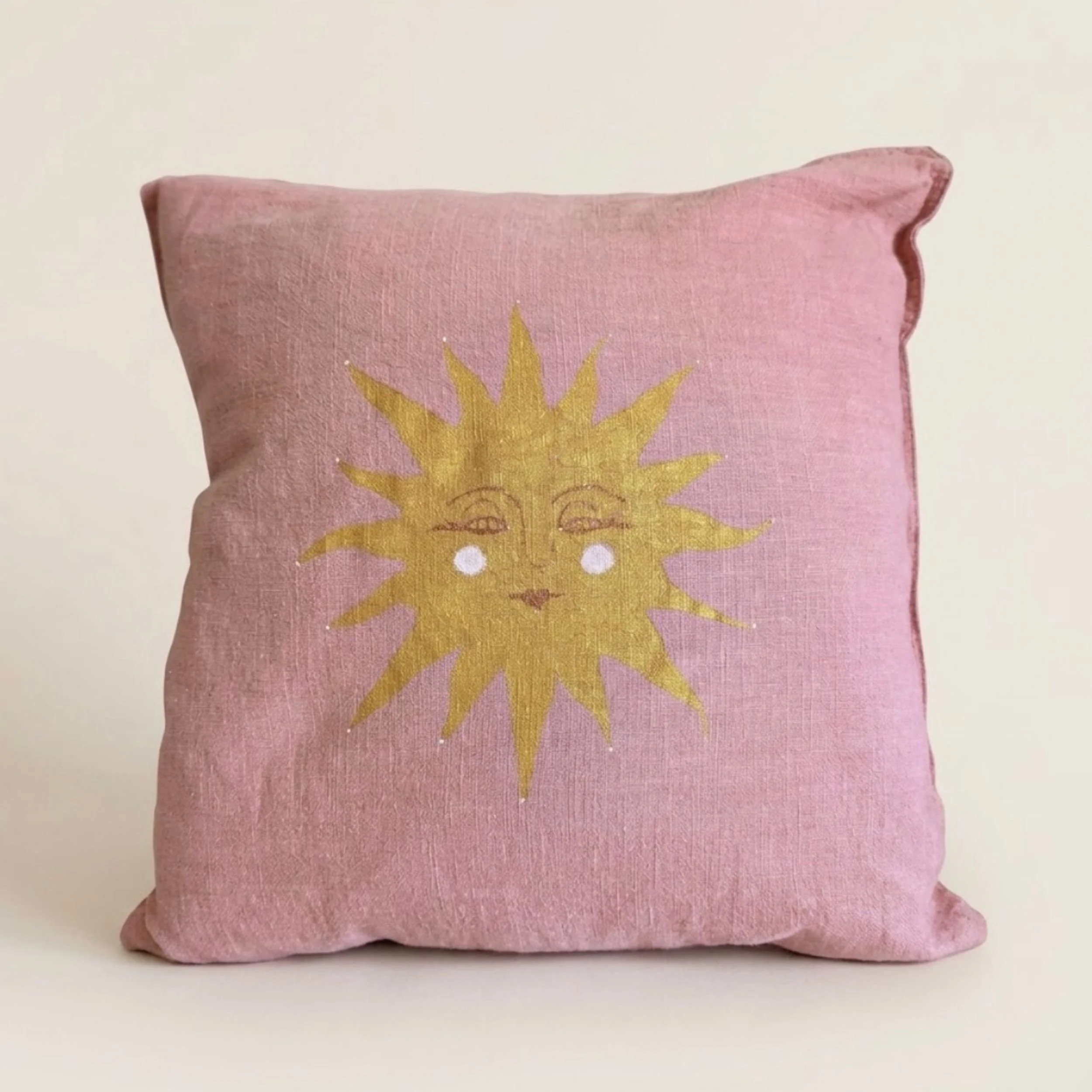 Hand-Painted Sunshine Cushion-Pink
