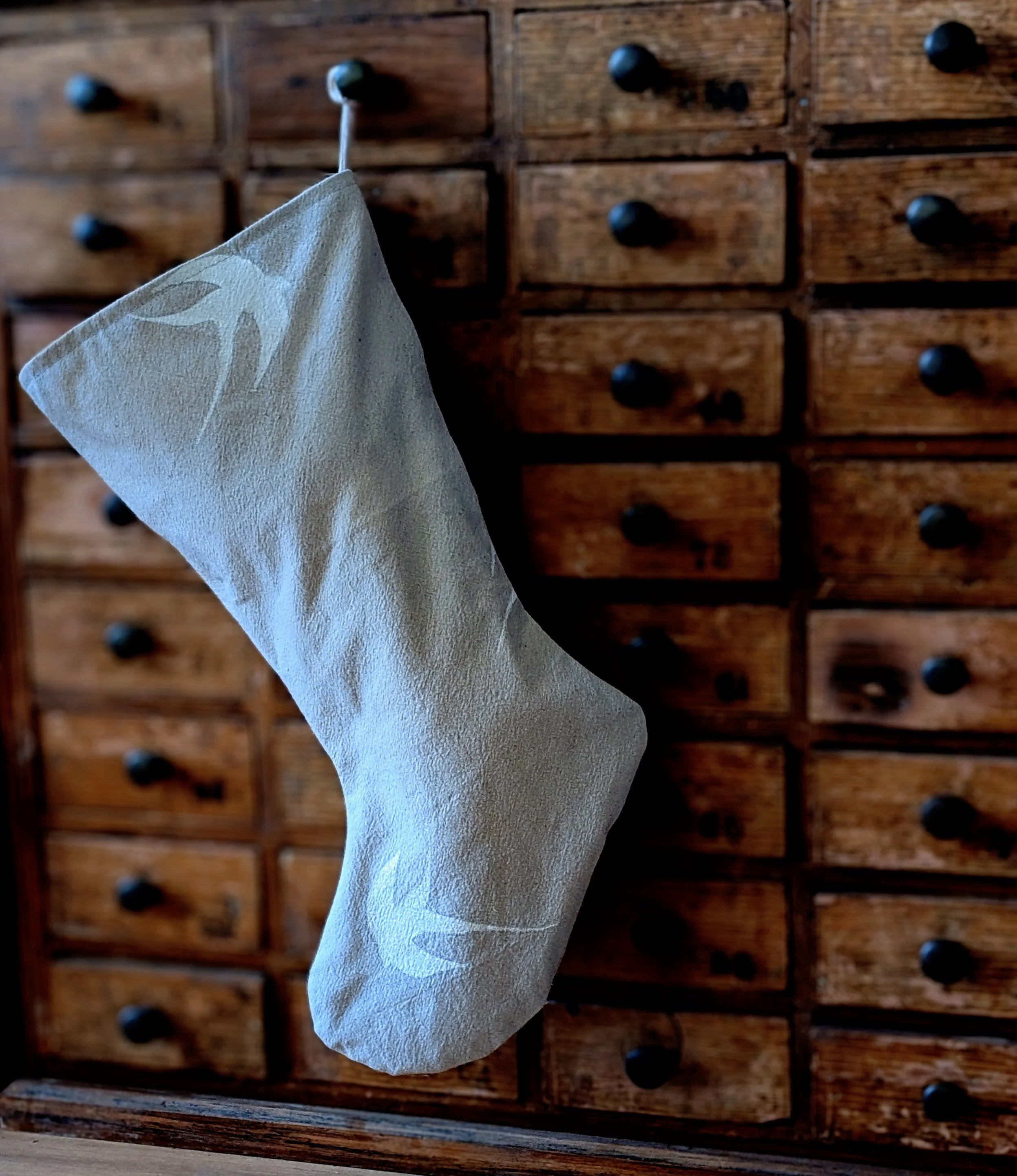 Plant-Dyed Hand-Painted Christmas Stocking- Birds