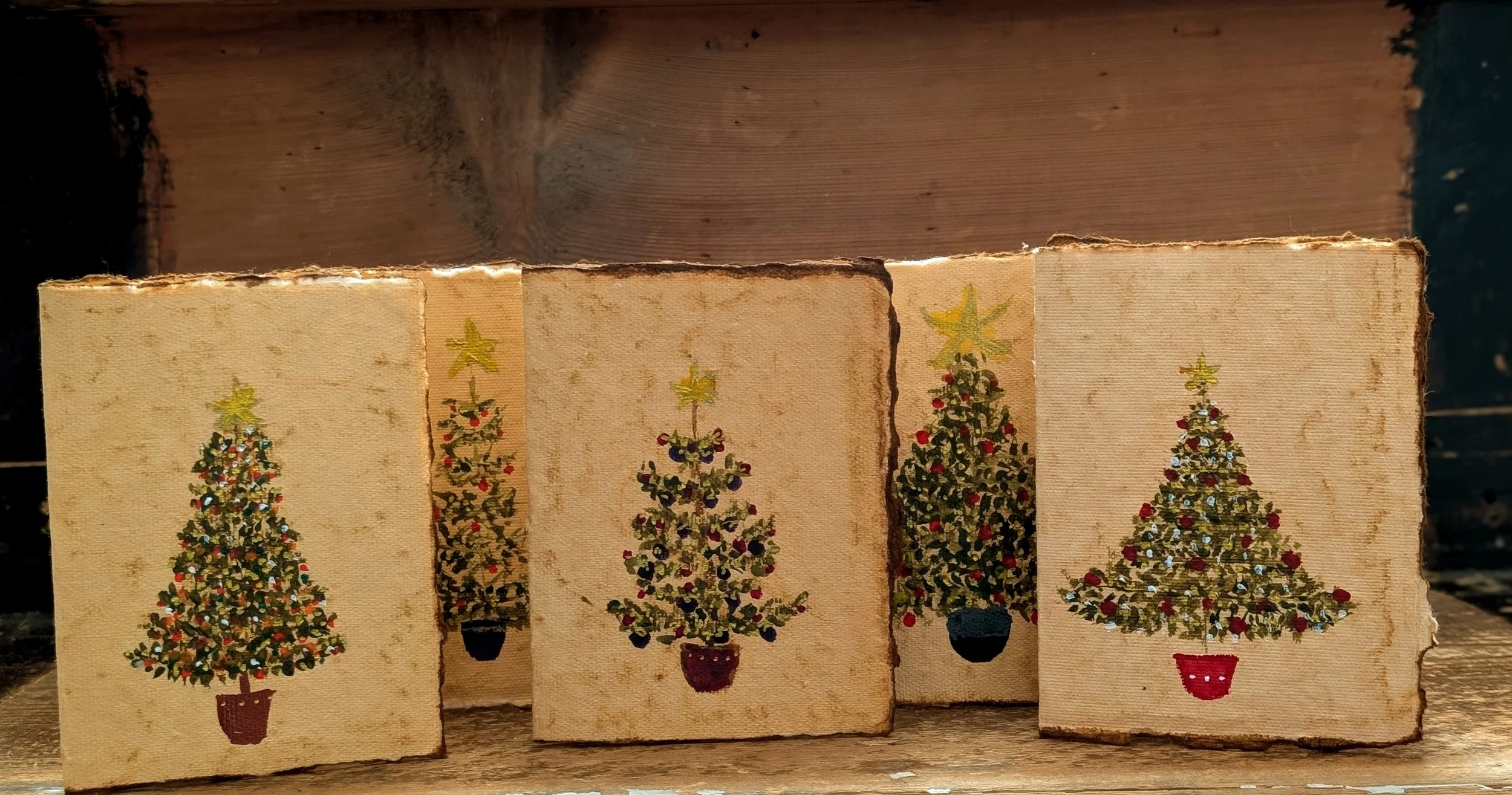 Original Hand-painted Christmas Cards- Christmas Trees