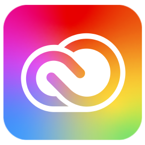 The Adobe Creative Cloud logo with a colorful rainbow gradient background.