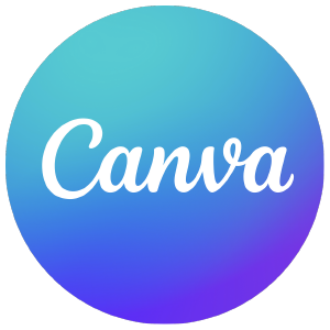 Canva logo in a circular shape with a gradient blue and purple background.