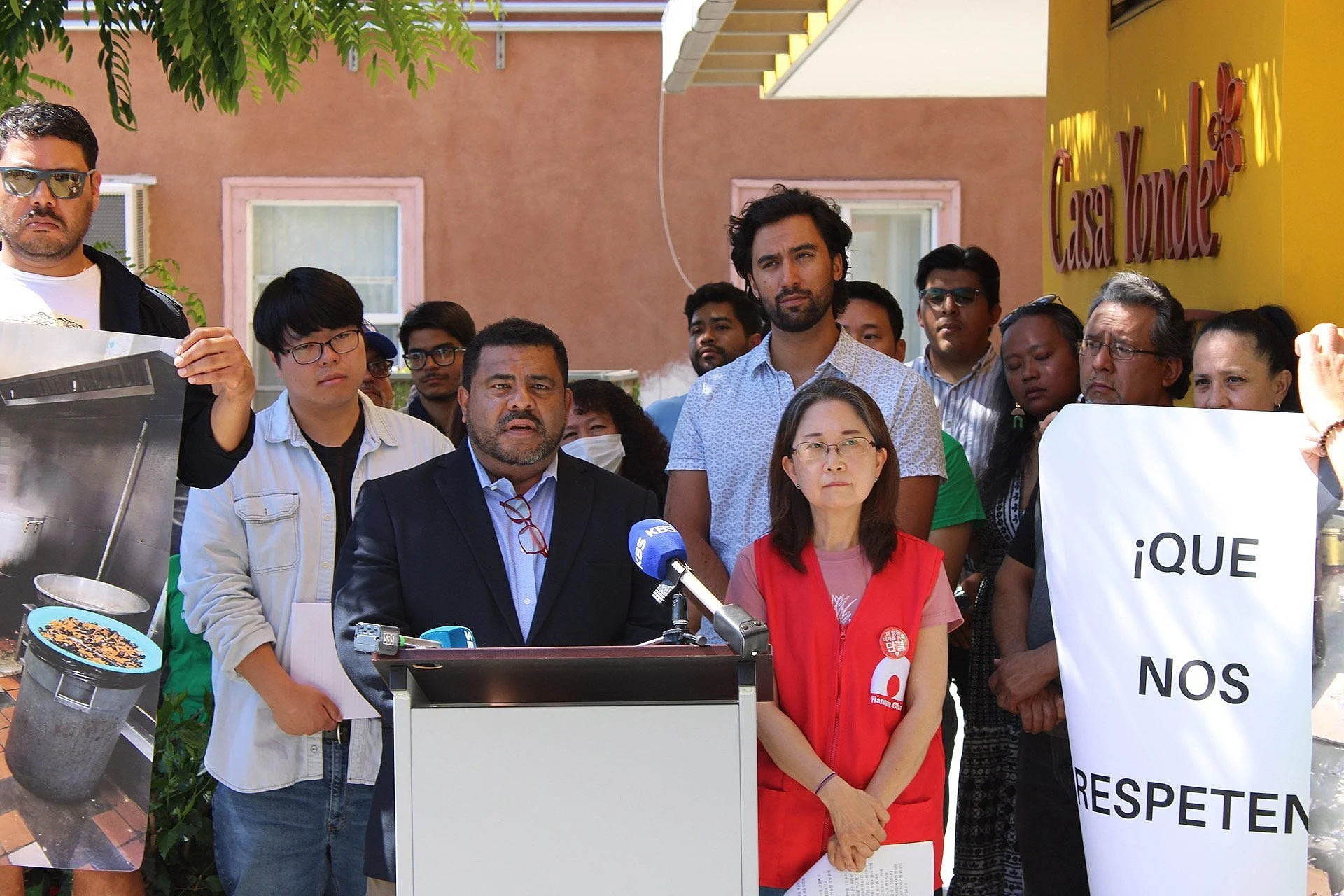 Image from a July 2023 CRRWU press conference announcing a union election for workers at Koreatown's Hannam Chain