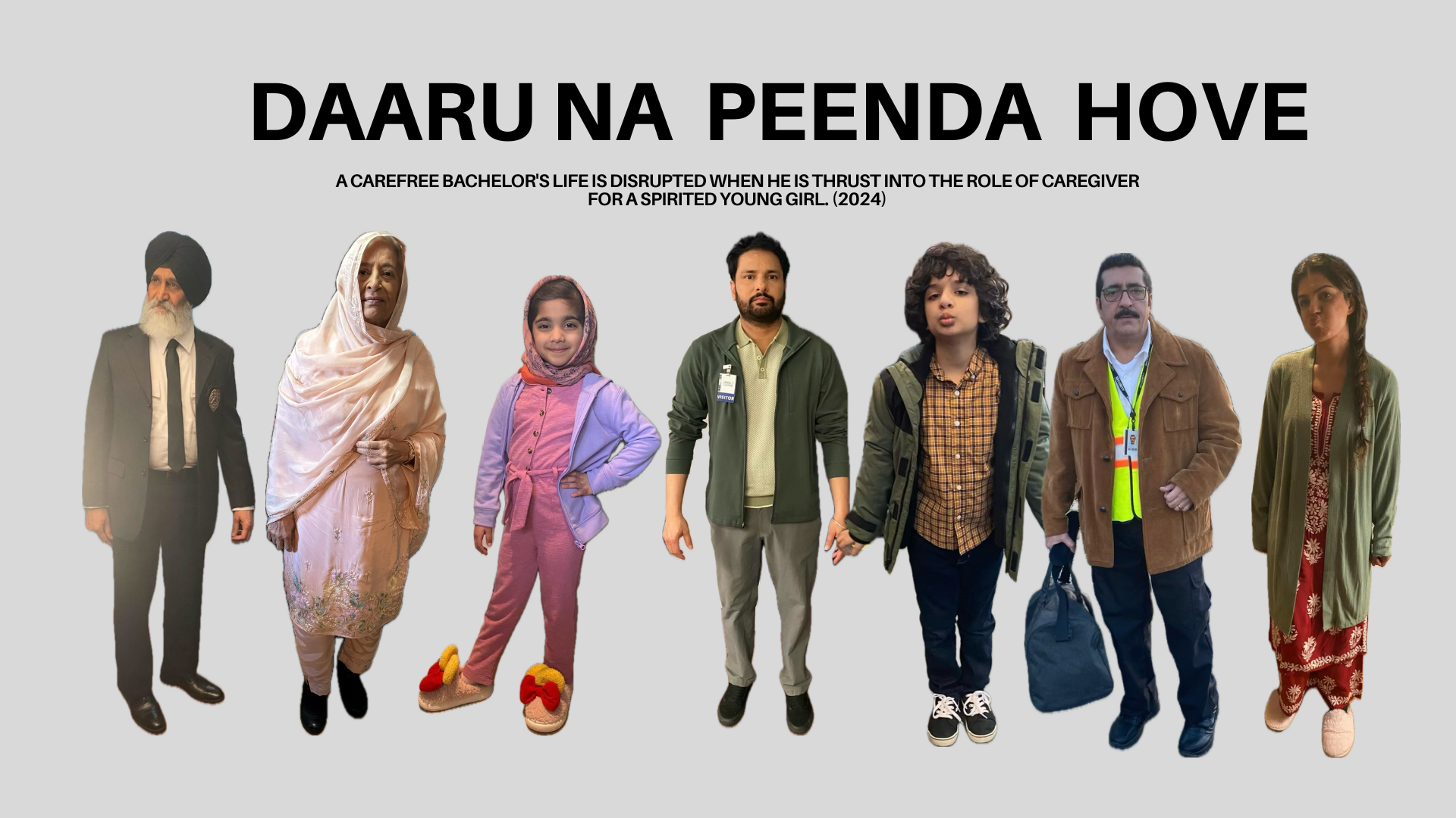 Group of eight diverse people standing in a row against a gray background, with text in a foreign language and a smaller caption about life disruption.