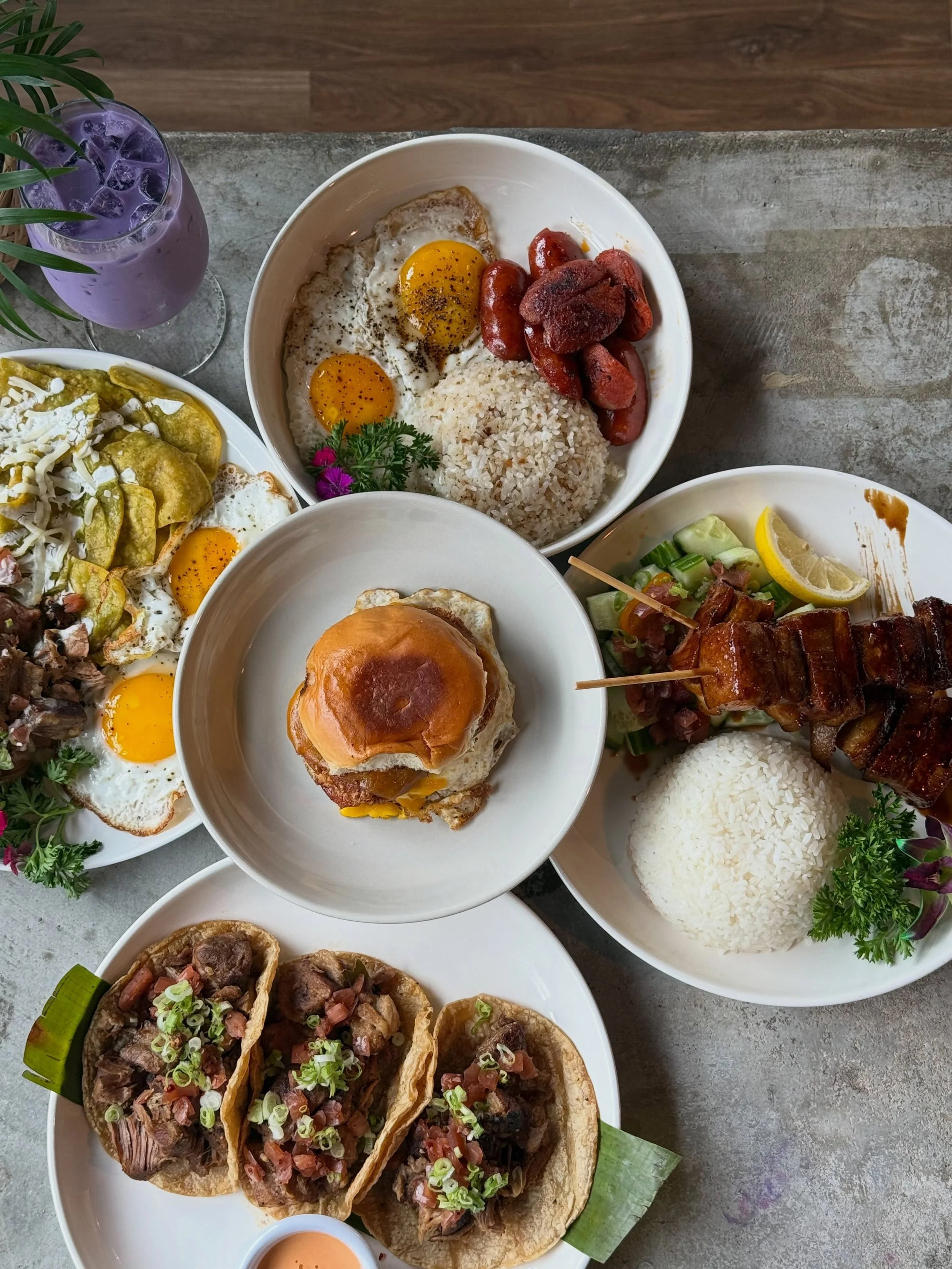 New SPECIALS dropped! 🌮🍔🍋 Stop by starting today 

🌺Chilaquiles and Adobo (GF): Green salsa chilaquiles, sour cream, cheese, pork adobo, 2 eggs 

🌺 Pork Belly Kabobs: 2 bbq pork belly kabobs , white rice , cucumber salad 

🌺 Tacos (GF): Choice 