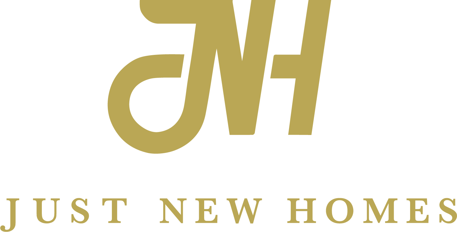 A logo with large gold stylized initials 'JN' above the gold text 'Just New Homes' on a black background.