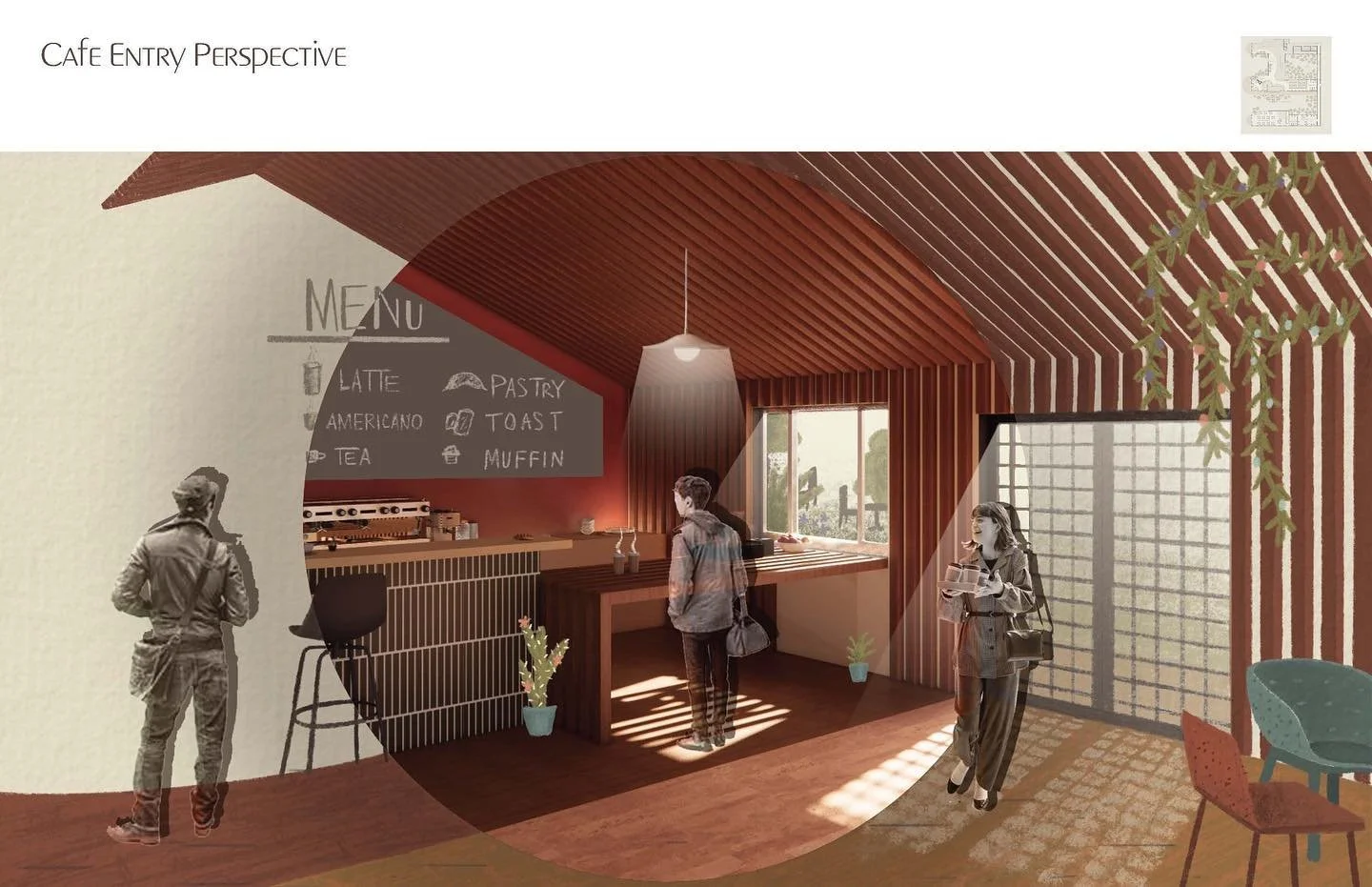 Cafe entry perspective render

PROJECT: Feeding Folklore
CLASS: ID Studio 7; Spring 2023
SOFTWARE: revit, enscape, photoshop, procreate
