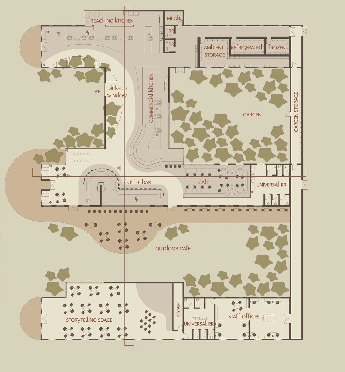 Floor plan and circulation plan 

PROJECT: Feeding Folklore
CLASS: ID Studio 7; Spring 2023
SOFTWARE: illustrator, indesign, revit, photoshop