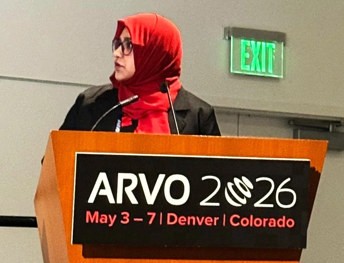 Dr. Atiyabanu Nagingar postdoctoral fellow for Dr. Pearsall's lab, presents sexual dimorphism in CNV ARVO 2026 MIT post blitz