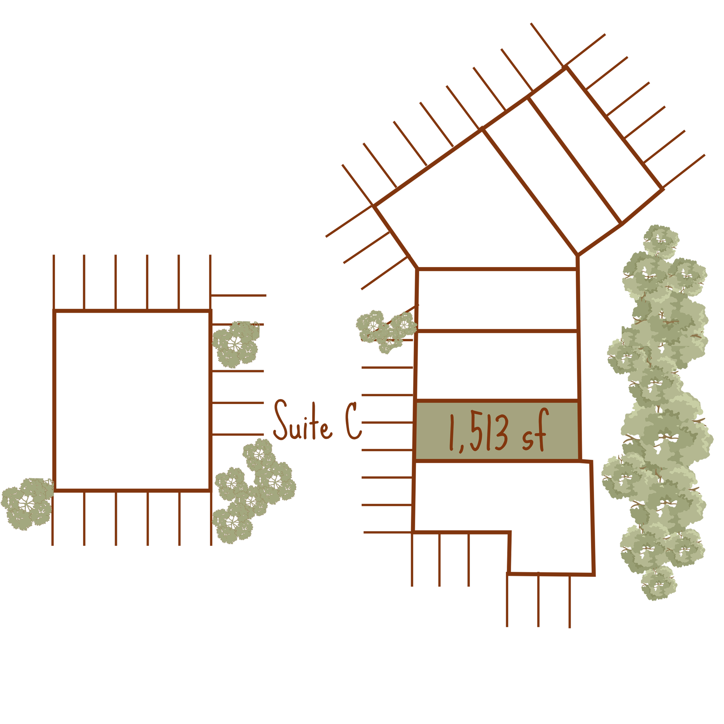 An architectural plan or blueprint of a building with "Suite C" at 1,513 sf