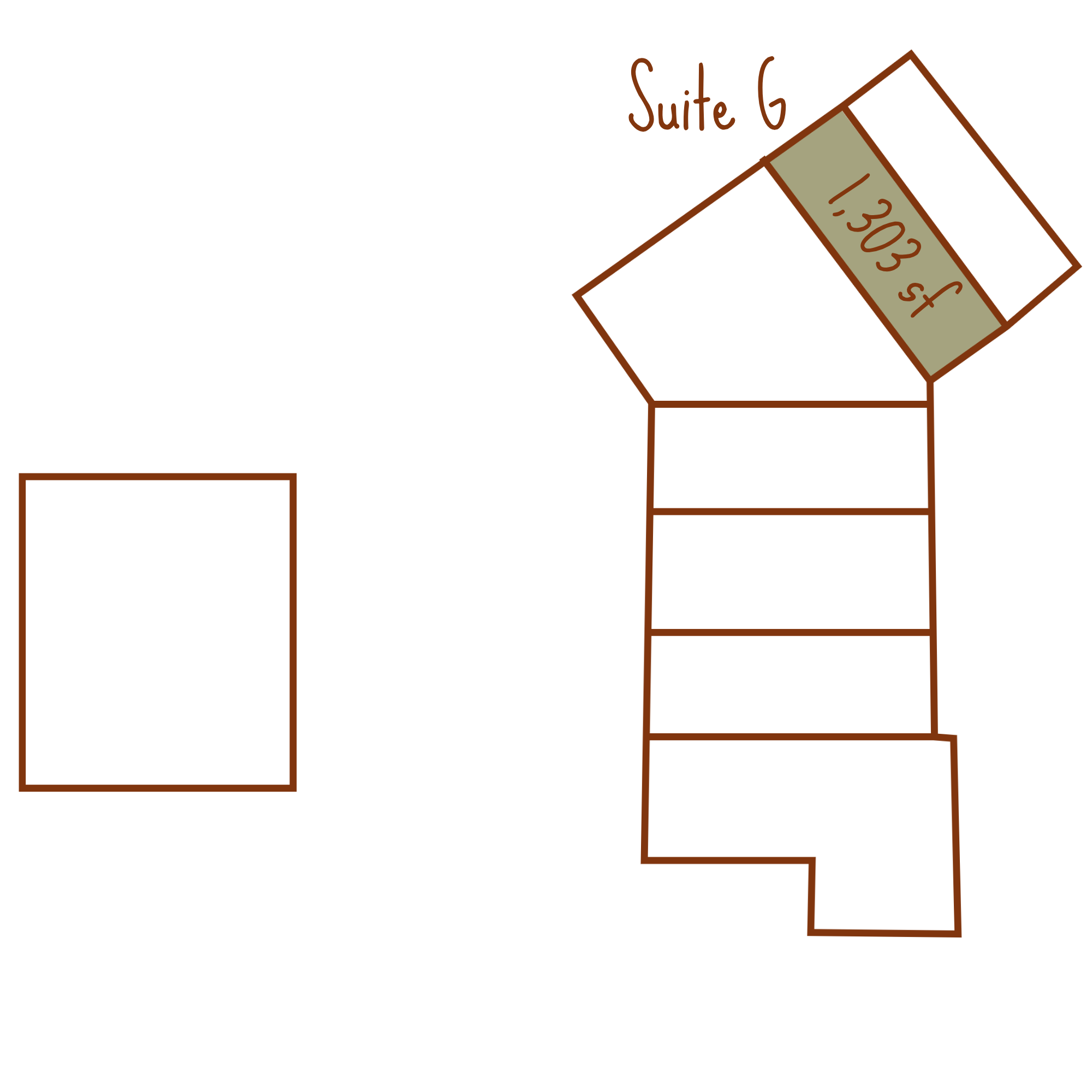 The commercial suite labeled 'Suite G' has 1,303 square feet.