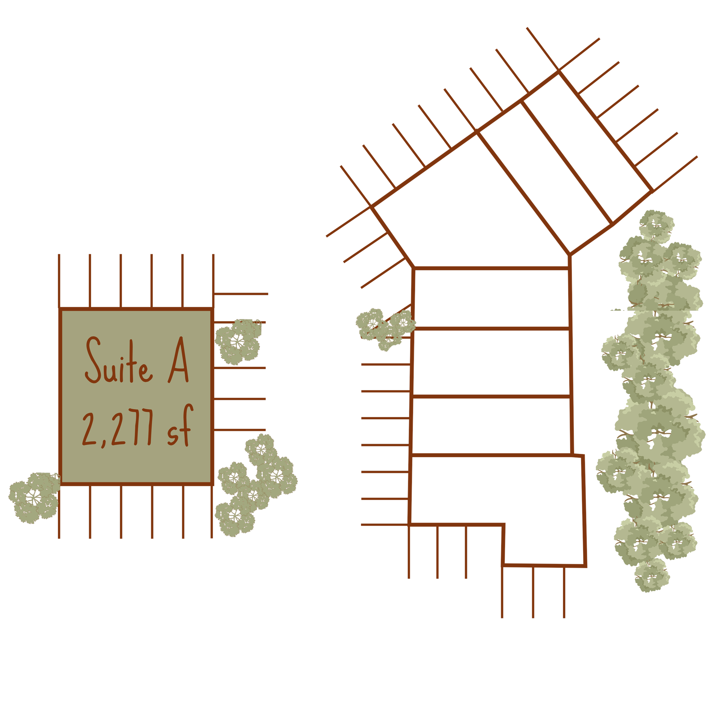An architectural plan or blueprint of a building with "Suite A" at 2,277 sf