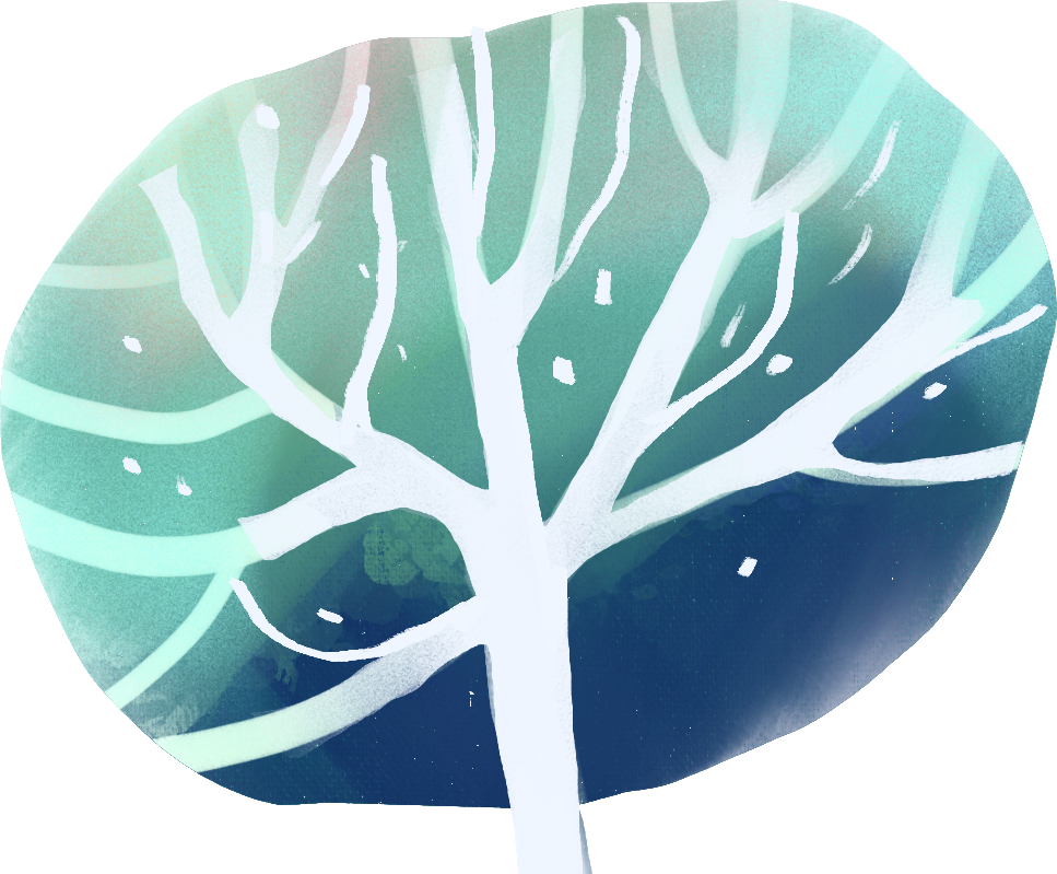 Stylized image of a white tree with multiple branches, set against a gradient teal and dark blue background.