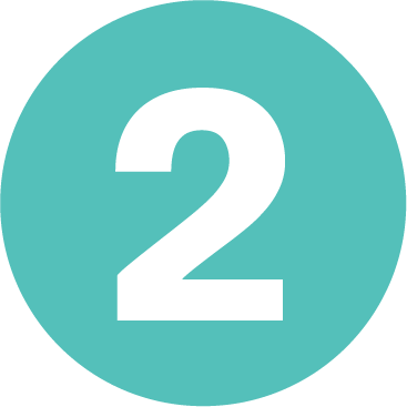 A teal circle with a white number two in the center.