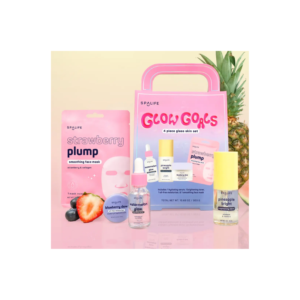For fresh, hydrated skin with a soft, natural glow.

This four-piece set includes a hydrating serum, brightening toner, oil-free moisturizer, and smoothing sheet mask in fruity, gentle formulas that layer easily and feel good on the skin. 

