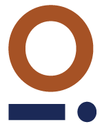 Ein großes braunes Ringsymbol, darunter ein blauer Balken und ein kleiner blauer Kreis.