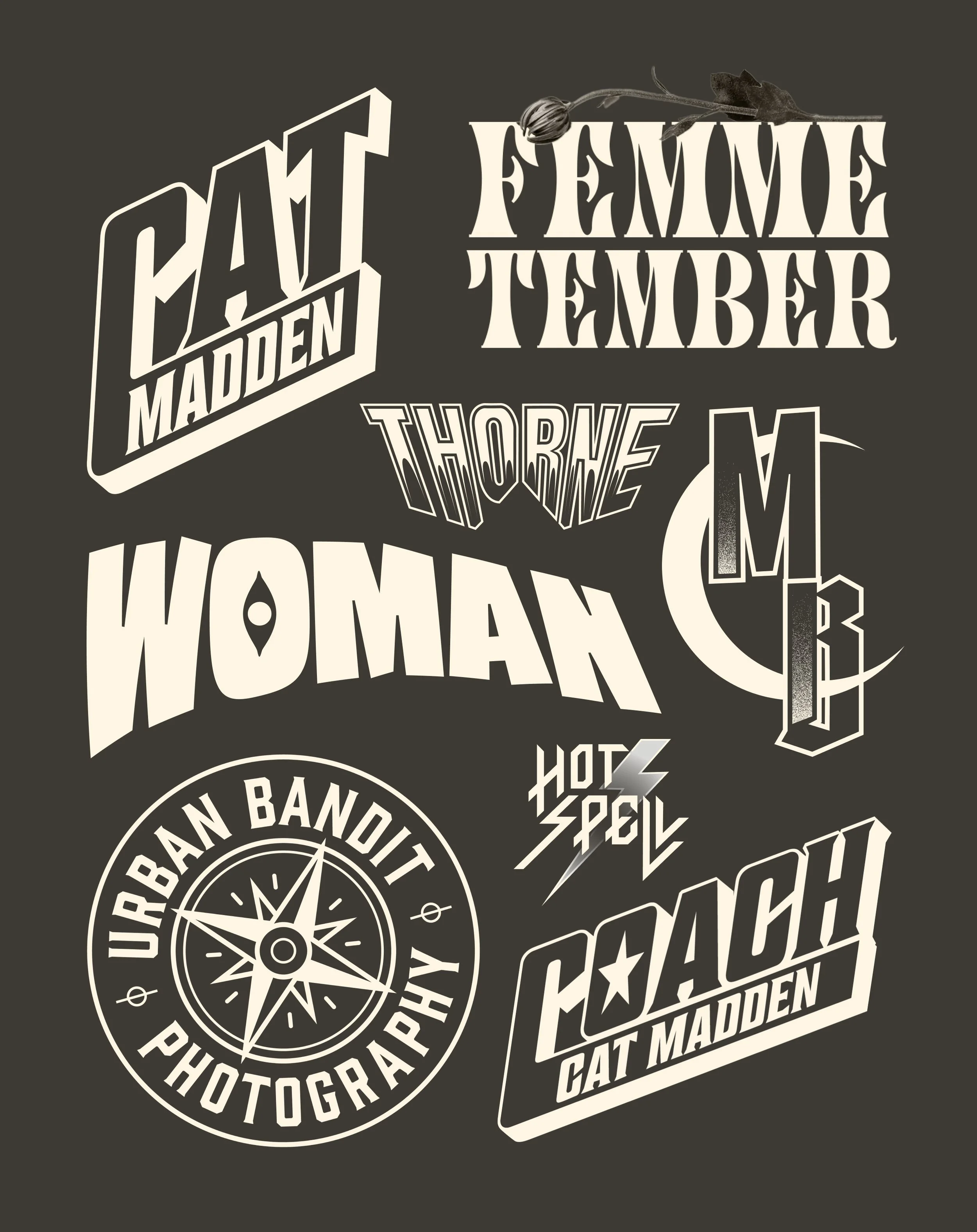 Collection of monochrome graphic logos.