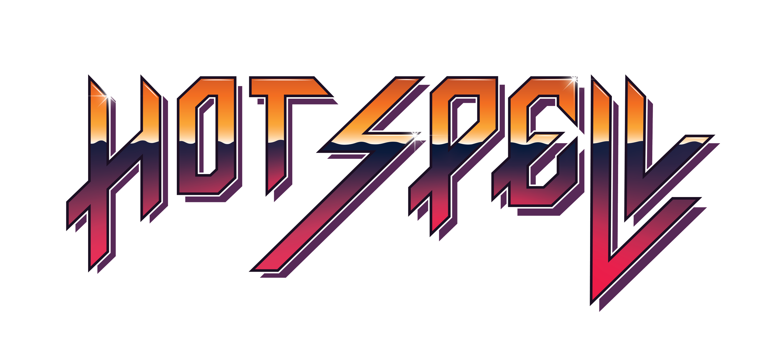 Retro-style logo for the band Hot Spell with an orange to purple gradient