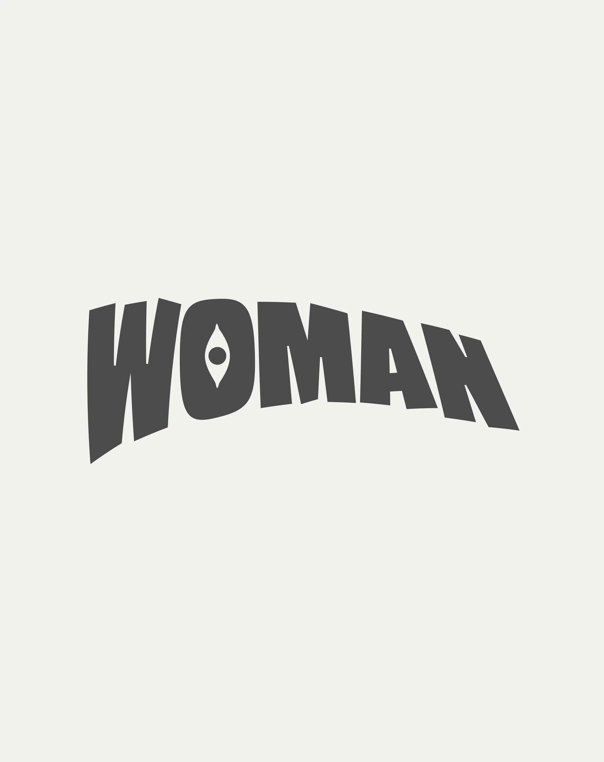 Logo for the psych rock band 'WOMAN' with the letter 'O' stylized as an eyeball