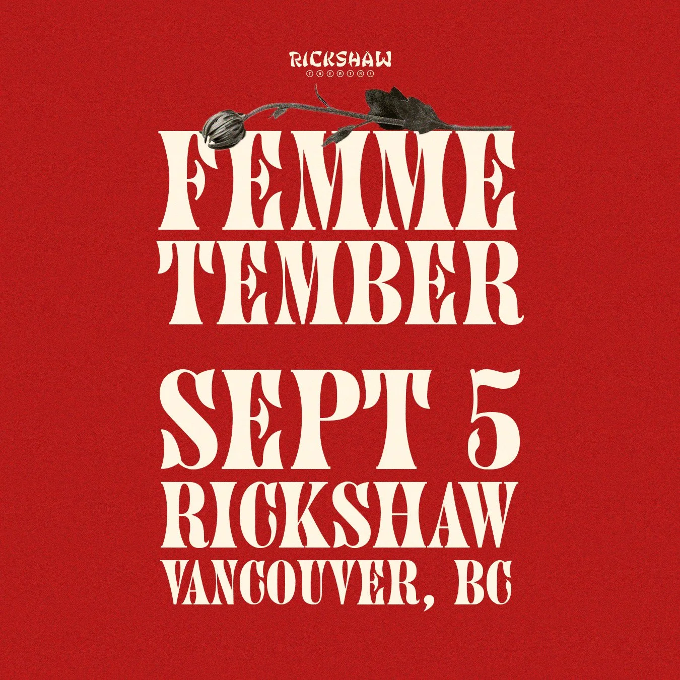 Poster for the music event "Femmetember" on a red background.