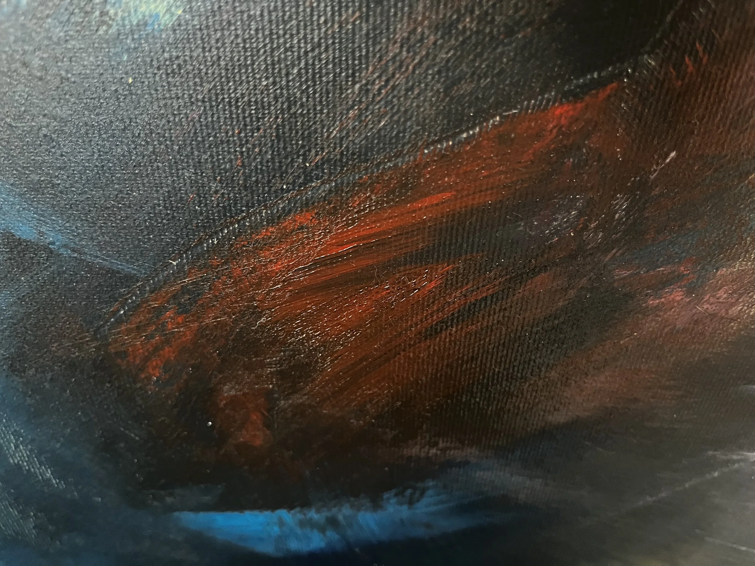 Abstraktes Acrylbild Farbspuren rot und blau