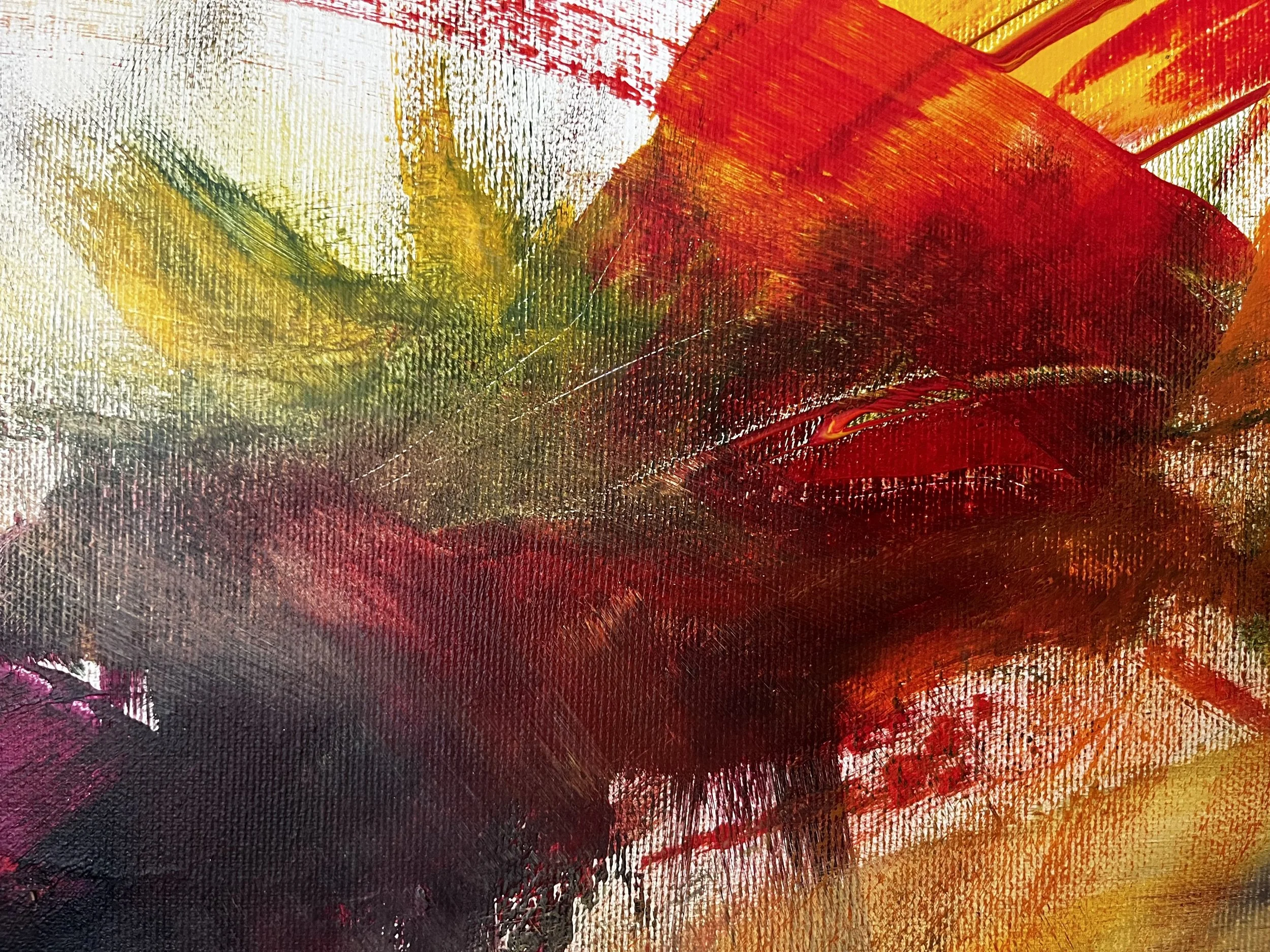 kräftiges Farbenspiel mit Arcrylfarbe in Gelb und Rot