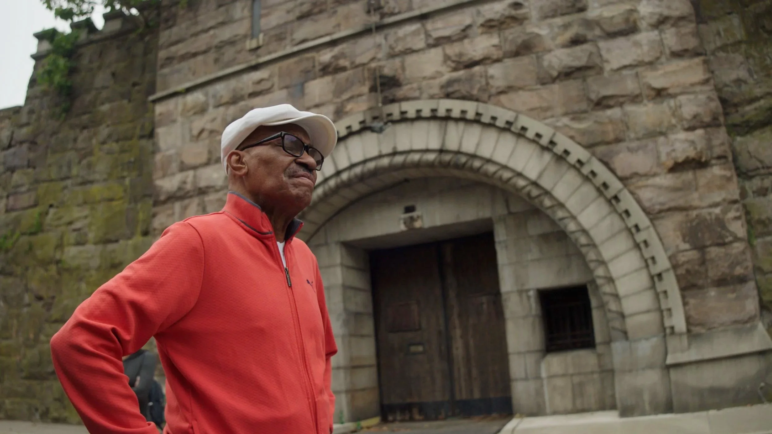 Herbert Rice, a survivor of the experiments, pauses for a moment while visiting Holmesburg Prison for the first time since his incarceration there.