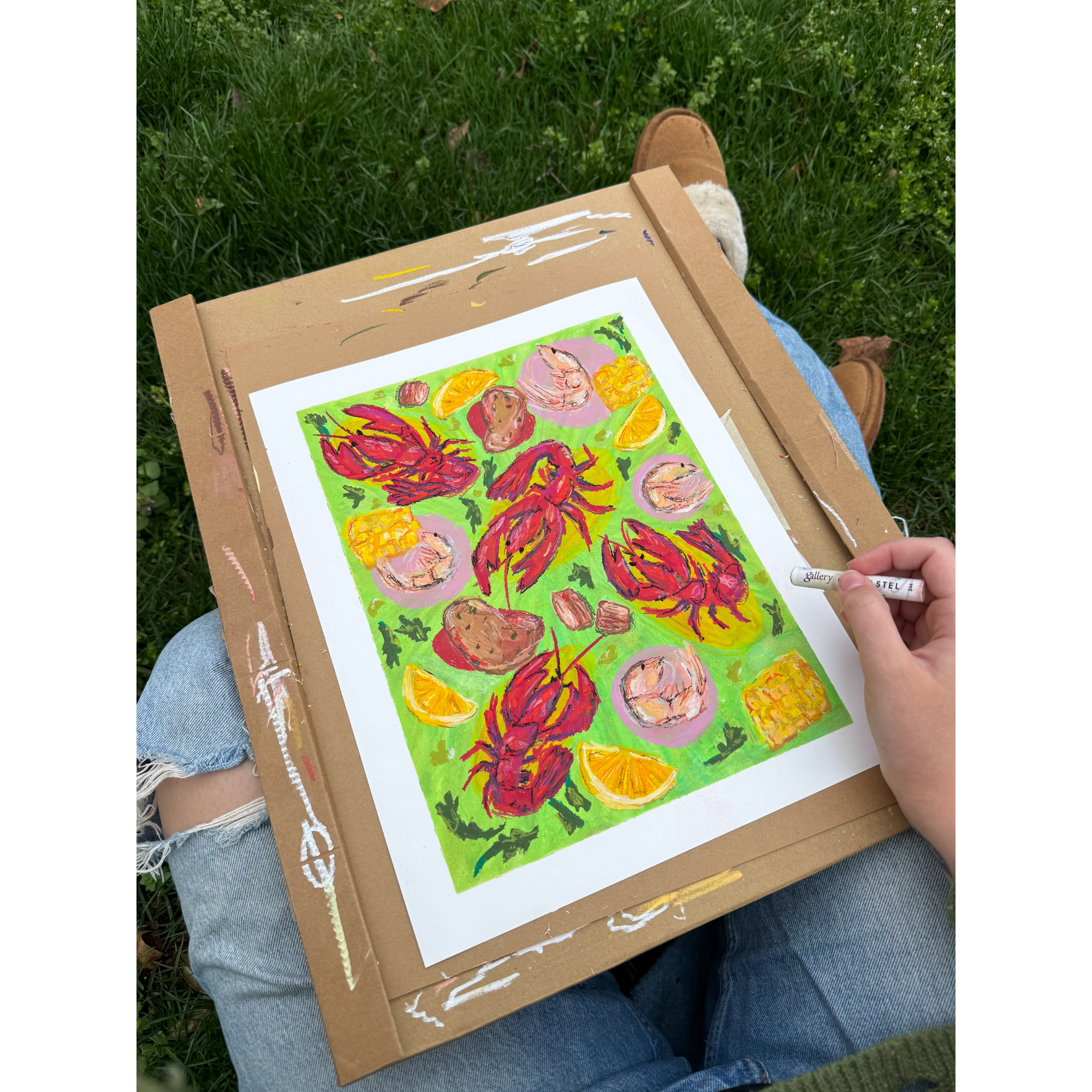 Original of 'Seafood Boil' - oil pastel Painting