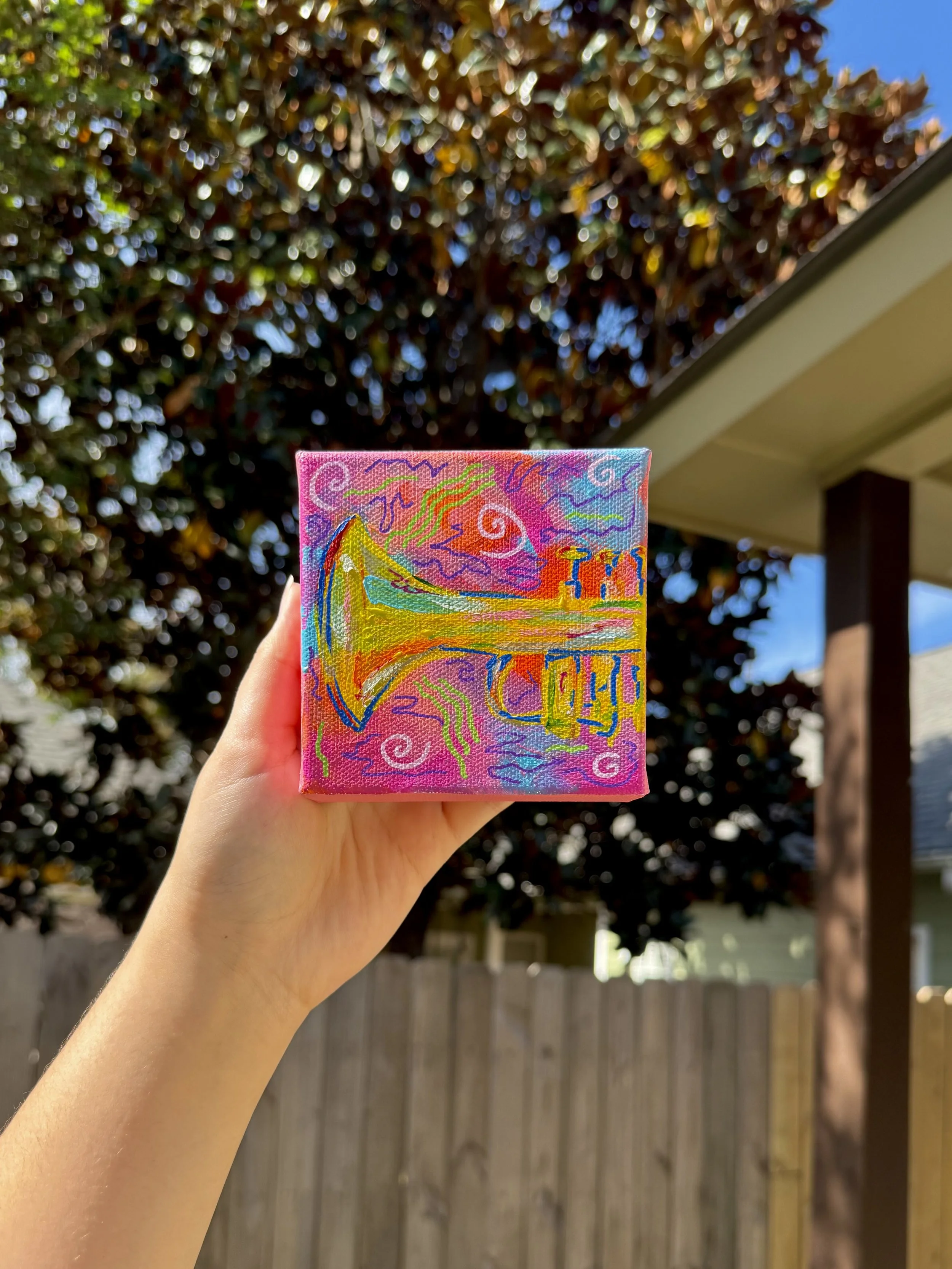 'Electric Trumpet' - original canvas of mixed media painting